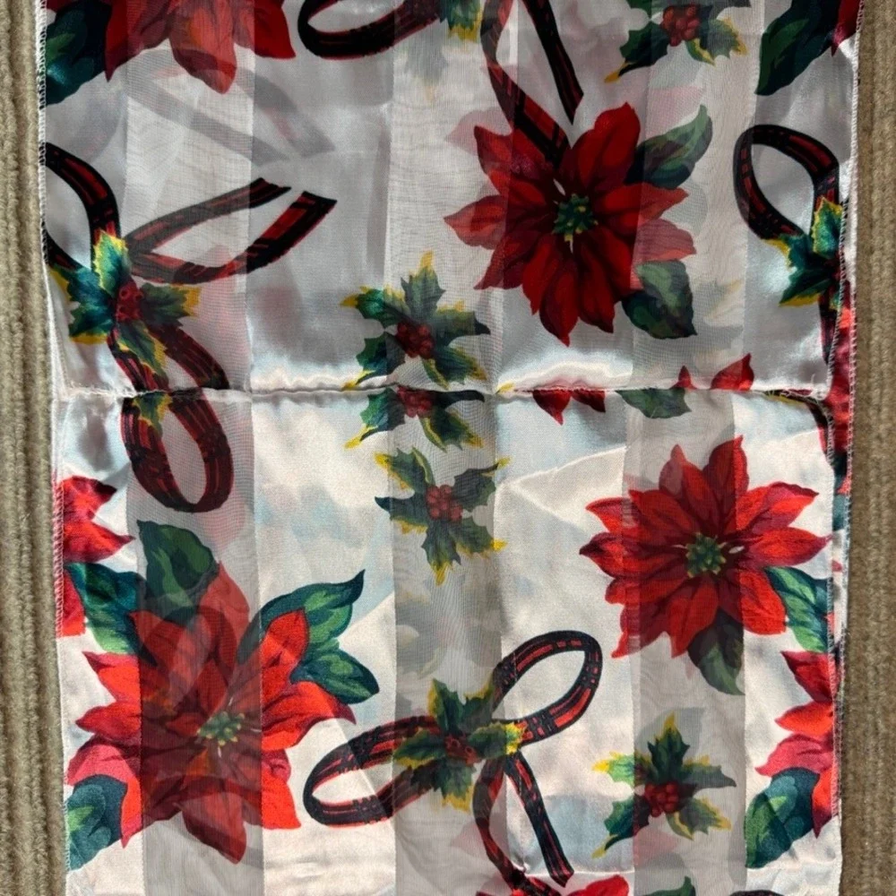 Christmas Poinsettia Infinity Scarf Red White Holly Plaid Ribbon Sheer Stripe